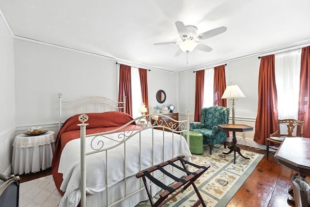 96 College St, South Hadley, MA 01075 - bedroom with crown molding, wood finished floors, and a ceiling fan
