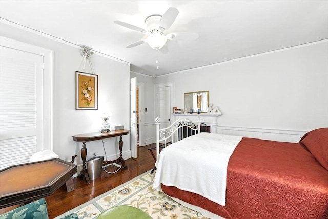 96 College St, South Hadley, MA 01075 - bedroom featuring wood finished floors, a ceiling fan, and ornamental molding