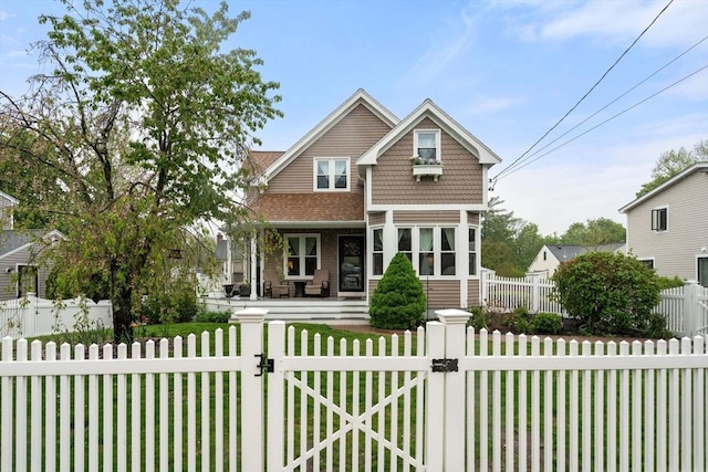 137 Pond, Westwood, MA 02090 - view of front of house featuring a gate and a porch