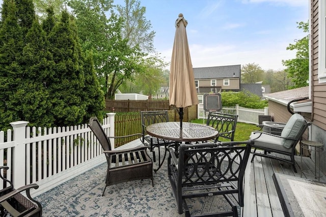 137 Pond, Westwood, MA 02090 - wooden terrace featuring outdoor dining space and a fenced backyard
