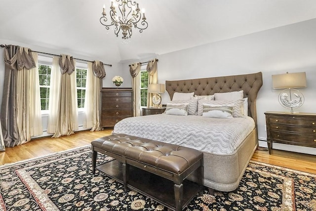 18 Village Hill Rd, Dover, MA 02030 - bedroom with wood finished floors, a chandelier, and vaulted ceiling