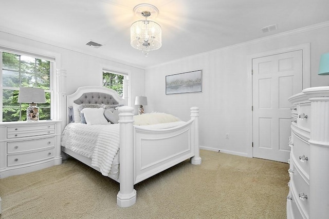 18 Village Hill Rd, Dover, MA 02030 - bedroom with a chandelier, light colored carpet, ornamental molding, and baseboards