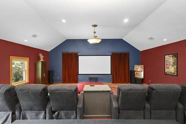 18 Village Hill Rd, Dover, MA 02030 - home theater with lofted ceiling and recessed lighting