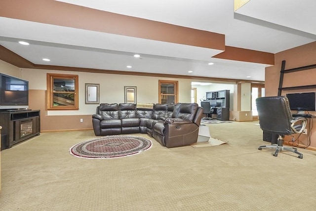 18 Village Hill Rd, Dover, MA 02030 - living area with carpet floors, recessed lighting, baseboards, and an office area