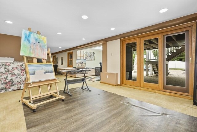 18 Village Hill Rd, Dover, MA 02030 - game room featuring wood finished floors, recessed lighting, french doors, and baseboards
