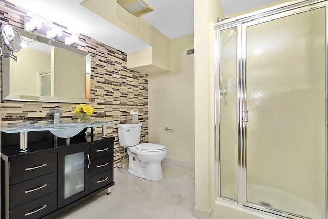 18 Village Hill Rd, Dover, MA 02030 - full bath with vanity, a stall shower, toilet, and decorative backsplash