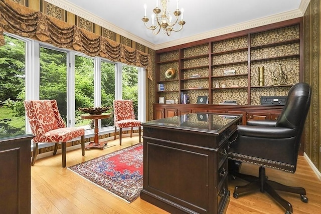 18 Village Hill Rd, Dover, MA 02030 - office featuring a chandelier, light wood finished floors, and ornamental molding