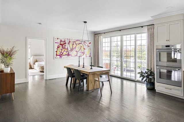 5 Bullens Way, Canton, MA 02021 - dining room with baseboards, dark wood-type flooring, and crown molding