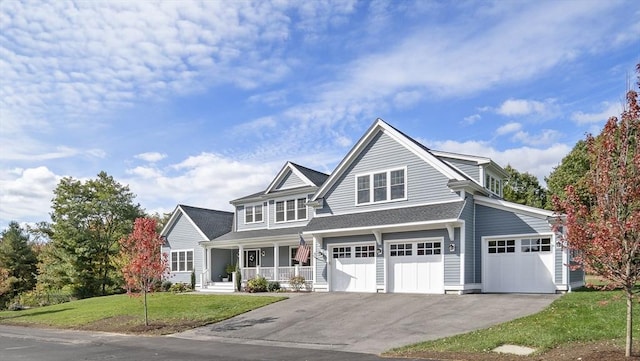 5 Bullens Way, Canton, MA 02021 - view of front of home with covered porch, a front yard, asphalt driveway, and an attached garage