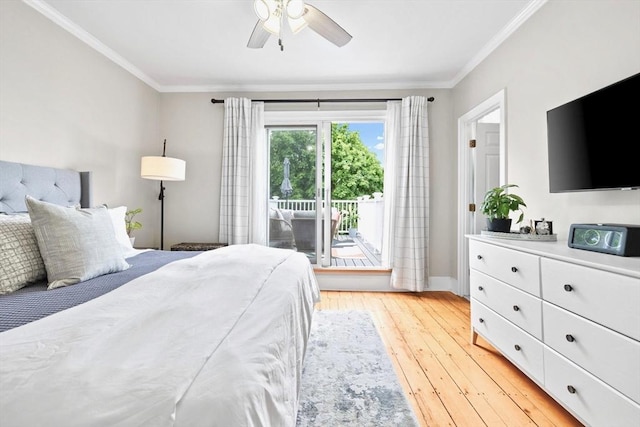356 Bunker Hill St Unit 2, Boston, MA 02129 - bedroom with access to outside, crown molding, light wood-type flooring, and a ceiling fan