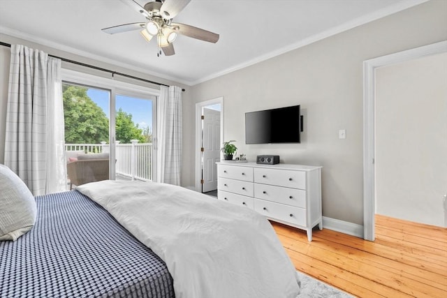 356 Bunker Hill St Unit 2, Boston, MA 02129 - bedroom featuring access to outside, light wood-type flooring, ornamental molding, baseboards, and a ceiling fan