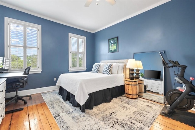 356 Bunker Hill St Unit 2, Boston, MA 02129 - bedroom featuring ornamental molding, wood-type flooring, baseboards, a desk, and a ceiling fan