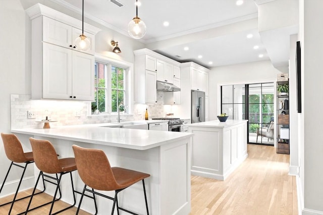 356 Bunker Hill St Unit 2, Boston, MA 02129 - kitchen featuring premium appliances, plenty of natural light, under cabinet range hood, tasteful backsplash, and crown molding