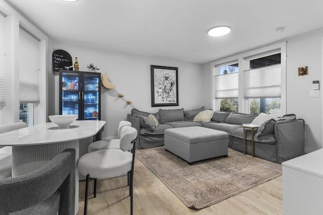 living room with light hardwood / wood-style flooring