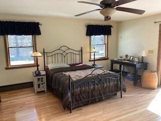 bedroom featuring wood finished floors and baseboards