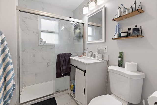 18-20 Presentation Rd, Boston, MA 02135 - bathroom featuring marble look tiles, a stall shower, and vanity