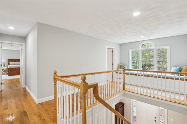 7 Acorn Way, Georgetown, MA 01833 - hall with an upstairs landing, recessed lighting, light wood-style flooring, and baseboards