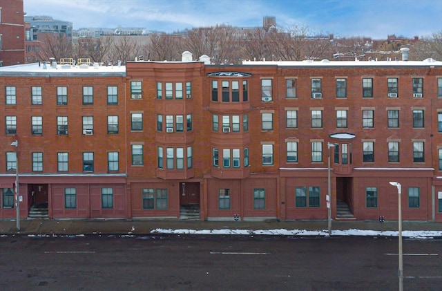 view of snow covered building