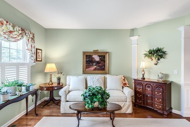 29 Shinglewood, Plymouth, MA 02360 - sitting room featuring wood finished floors and ornate columns