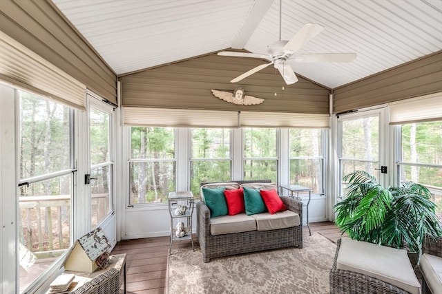 29 Shinglewood, Plymouth, MA 02360 - sunroom / solarium with lofted ceiling, ceiling fan, and an outdoor living space