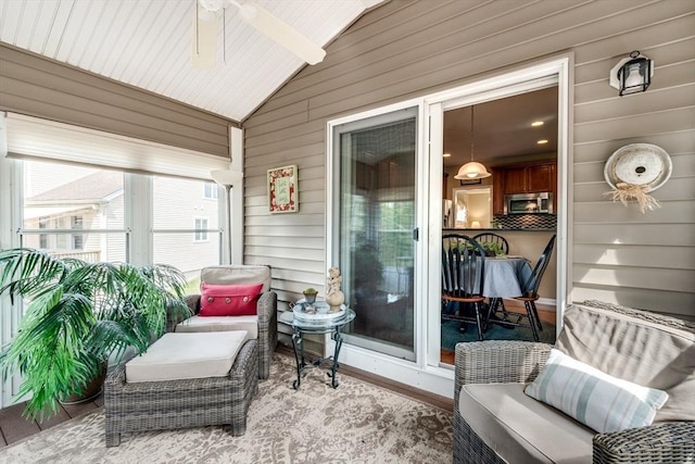 29 Shinglewood, Plymouth, MA 02360 - sunroom / solarium featuring ceiling fan and vaulted ceiling