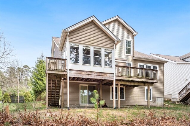 29 Shinglewood, Plymouth, MA 02360 - rear view of property with stairs, a wooden deck, and a shingled roof
