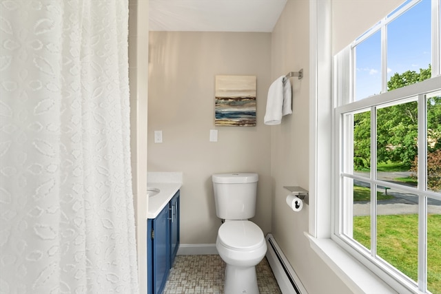 3 Penni Ln, Andover, MA 01810 - full bathroom with baseboard heating, healthy amount of natural light, vanity, and tile patterned floors