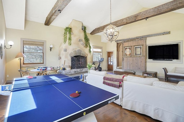 79 David Ave, Tisbury, MA 02568 - rec room with dark wood-style flooring, a chandelier, and baseboards