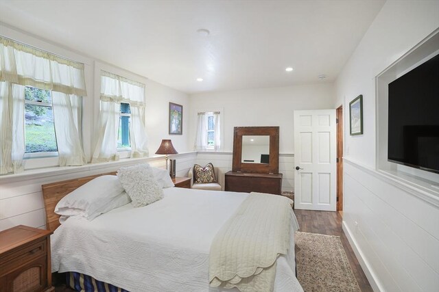 79 David Ave, Tisbury, MA 02568 - bedroom featuring wood finished floors, multiple windows, recessed lighting, and wainscoting