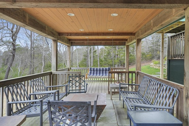 79 David Ave, Tisbury, MA 02568 - wooden terrace with outdoor lounge area and view of wooded area
