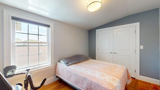 33 Jarvis St, Revere, MA 02151 - bedroom with lofted ceiling, multiple windows, wood finished floors, and a closet