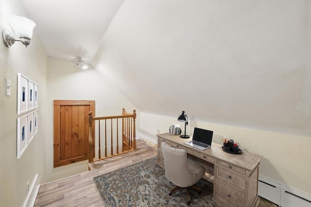 6 Hart Ave, Taunton, MA 02780 - office space featuring a baseboard radiator, vaulted ceiling, and wood finished floors