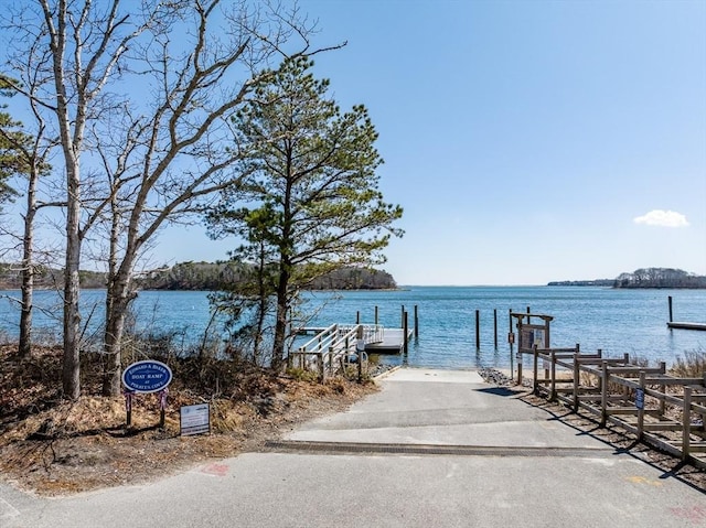 view of dock with a water view