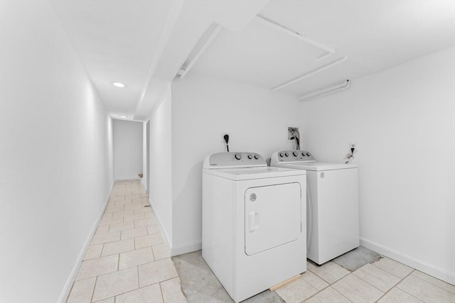 212 Princeton St Unit 1, Boston, MA 02128 - washroom featuring light tile patterned flooring, laundry area, recessed lighting, baseboards, and washer and clothes dryer