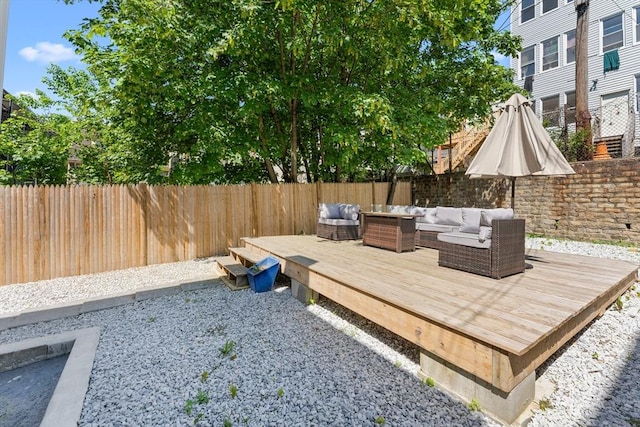 212 Princeton St Unit 1, Boston, MA 02128 - wooden terrace featuring an outdoor living space and a fenced backyard