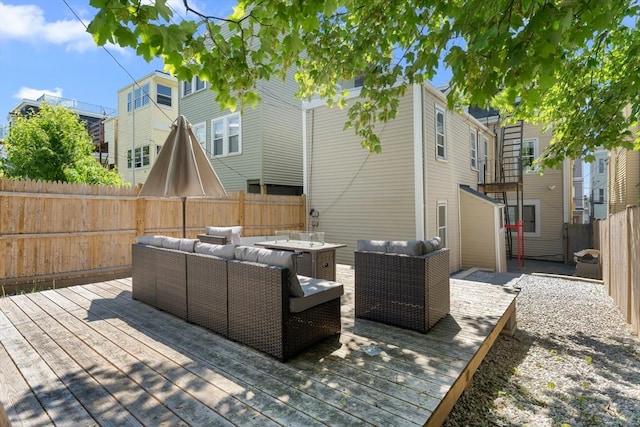 212 Princeton St Unit 1, Boston, MA 02128 - exterior space with an outdoor living space, a fenced backyard, and a wooden deck