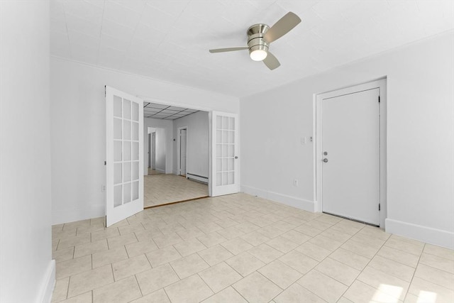 212 Princeton St Unit 1, Boston, MA 02128 - unfurnished room with a ceiling fan, baseboards, french doors, and a baseboard radiator