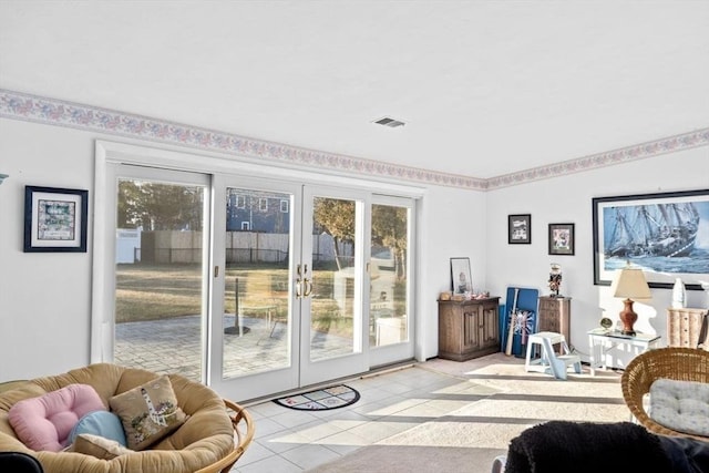 interior space featuring french doors and access to outside