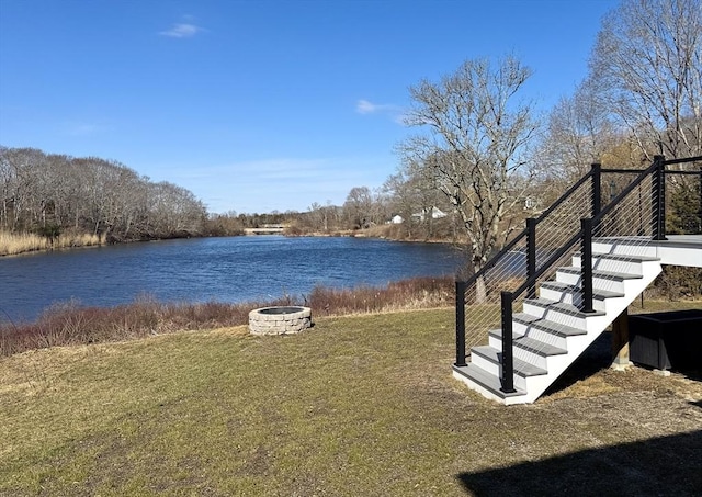 water view featuring stairs