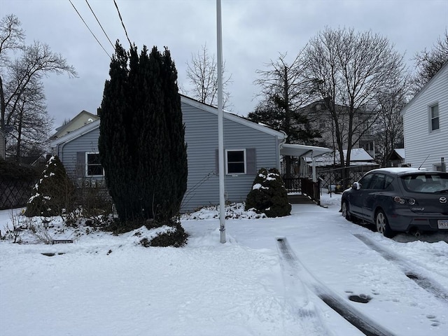 view of snow covered exterior