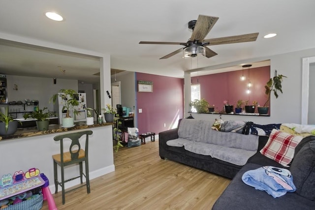 2278-2280 Main St, Palmer, MA 01080 - living area featuring a ceiling fan, light wood finished floors, and recessed lighting