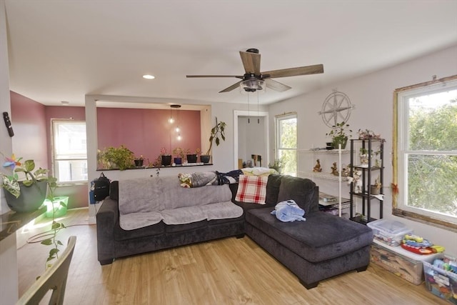 2278-2280 Main St, Palmer, MA 01080 - living area with plenty of natural light, wood finished floors, a ceiling fan, and recessed lighting