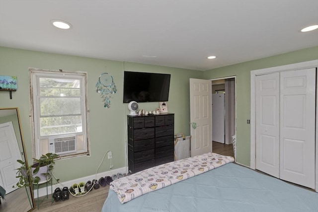 2278-2280 Main St, Palmer, MA 01080 - bedroom featuring cooling unit, recessed lighting, wood finished floors, and a closet