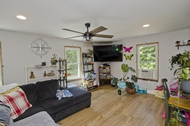 2278-2280 Main St, Palmer, MA 01080 - living room with plenty of natural light, recessed lighting, cooling unit, light wood-style floors, and ceiling fan