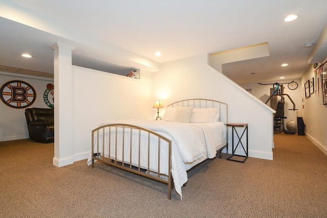 bedroom with baseboards, carpet flooring, and recessed lighting