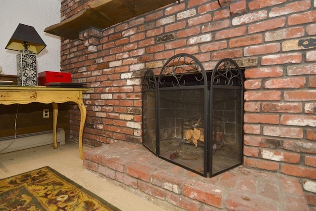 interior details featuring a fireplace