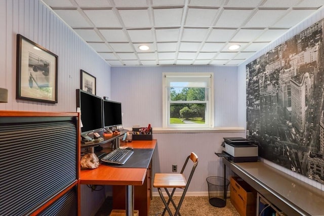 view of carpeted home office