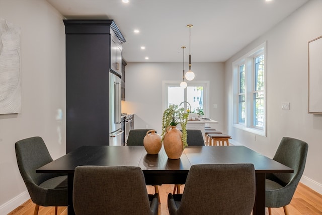 dining space featuring light hardwood / wood-style floors