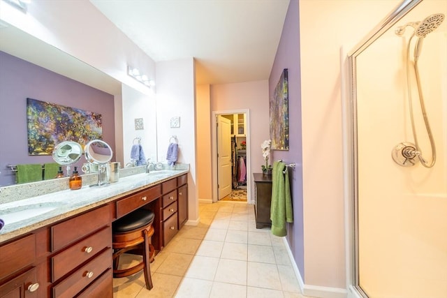 23 Kendall Ct Unit 23, Bedford, MA 01730 - full bathroom with a sink, tile patterned floors, double vanity, and a stall shower