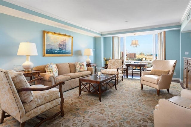 living room featuring ornamental molding